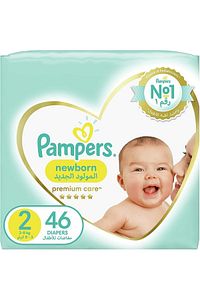 Pampers-Premium Care Diapers, Size 2, Mini, 3-8 kg, Mid Pack, 46 ct 1
