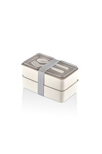 Bayev-1003 Model Lunch Box - 2-layer Cream Colored, Storage Container with Spoon, Compartmented Food Box 3