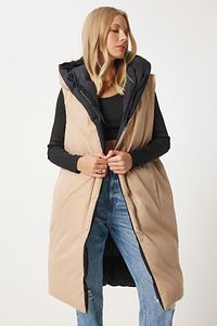 Happiness İstanbul-Women's Black Biscuit Double Sided Hooded Long Puffer Vest RV00011 7