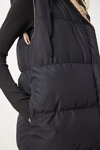 Happiness İstanbul-Women's Black Biscuit Double Sided Hooded Long Puffer Vest RV00011 10