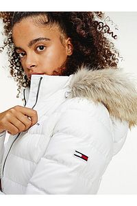 Tommy Hilfiger-Damen Markenjacke mit Logo und fester Kapuze, gesteppt, wattiert, weiß, DW0DW08588-YBR 4