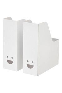 IKEA-Cardboard Tjabba Smiling Face Set of 2 White Cardboard Folder File Magazine Magazine Paperwork Magazine File 1