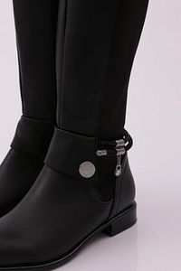DGN-Schwarze kniehohe flache Stiefel mit seitlichem Reißverschluss und Stretch-Rückseite 6162668 4