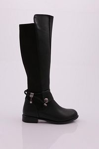 DGN-Schwarze kniehohe flache Stiefel mit seitlichem Reißverschluss und Stretch-Rückseite 6162668 1