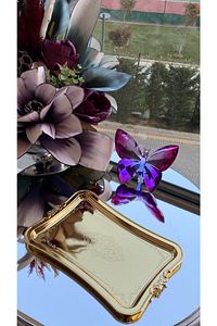 Tek Kişilik Kahve Sunumluk Metal Damat Söz Tepsisi Gold