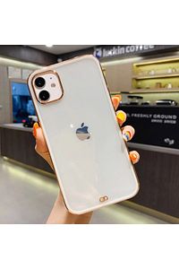 Iphone 11 Premium Electrolize Silikonlu Beyaz Telefon Kılıfı