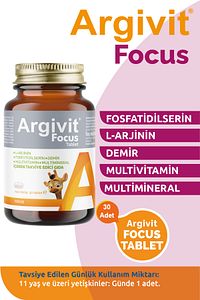 Argivit-Focus Phosphatidilcerin, L-Arginine, Multivitamin and Multi-Mineral Tablet 30 Pieces 1