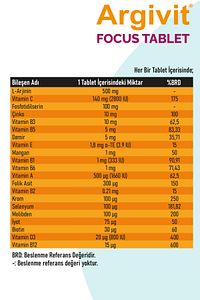 Argivit-Focus Phosphatidilcerin, L-Arginine, Multivitamin and Multi-Mineral Tablet 30 Pieces 4