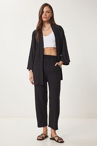 Happiness İstanbul-Women's Black Kimono Trousers Knitted Set BY00050 2