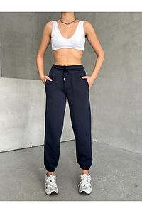 BEJNA-Navy Blue Women's Sweatpants - Elastic Legs 3