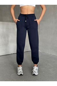BEJNA-Navy Blue Women's Sweatpants - Elastic Legs 1