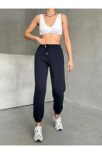 BEJNA-Navy Blue Women's Sweatpants - Elastic Legs 2