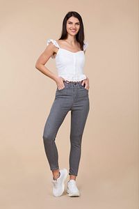 Kadın Gri Yüksek Bel Likralı Yazlık Jean