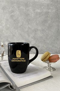 Hacettepe Üniversitesi Logo Baskılı Siyah Kupa Bardak Kahve Kupası Kupa Bardak Kahve Fincanı