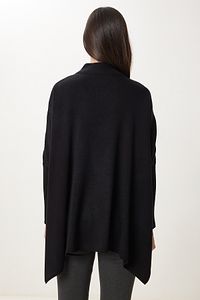 Happiness İstanbul-Women's Black Side Slit Oversize Poncho Sweater YY00005 5