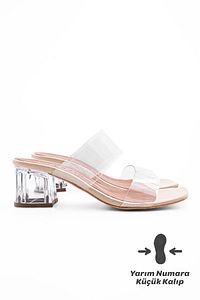 Marjin-Women's Transparent Banded Transparent Heeled Slippers Yesva Beige 3