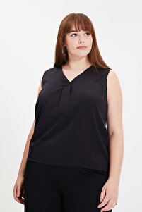 Trendyol Collection-Schwarze gewebte Bluse mit V-Ausschnitt TWOSS19XM0238 5