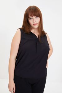 Trendyol Collection-Schwarze gewebte Bluse mit V-Ausschnitt TWOSS19XM0238 6