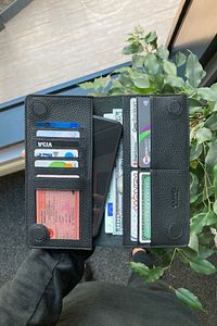Hakiki Deri Portföy & Clutch Çanta - Telefon Bölmeli / Siyah