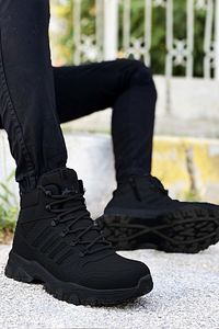 Siyah Çizgili Su Geçirmez Kauçuk Unisex Trekking Bot