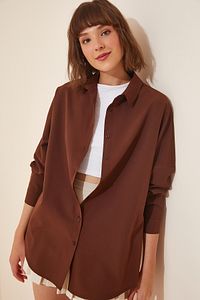 Kadın Çikolata Oversize Uzun Basic Gömlek DD00842