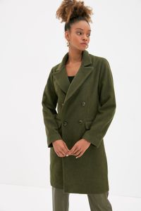 Trendyol Collection-Khakifarbener Mantel mit Knopfverschluss und Stempelmuster TWOAW22KB0153 3