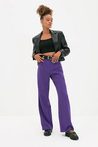 Trendyol Collection-Pflaumefarbene, gewebte Hose mit hoher Taille und weitem Bein/Plissee mit weitem Bein TWOAW21PL0076 2