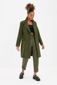 Trendyol Collection-Khakifarbener Mantel mit Knopfverschluss und Stempelmuster TWOAW22KB0153 2