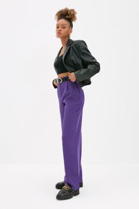 Trendyol Collection-Pflaumefarbene, gewebte Hose mit hoher Taille und weitem Bein/Plissee mit weitem Bein TWOAW21PL0076 3