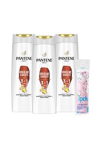 3'ü 1 Arada Şampuan Krem Bakım Kürü Saç Dökülmelerine Karşı Etkili 400 ml X3 Makyaj Pamuğu