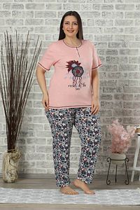 Kısa Kol Battal Beden Pijama Takım Pembe