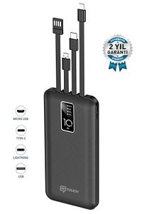10.000 Mah Şarj Göstergeli Dahili Çoklu Kablolu Powerbank