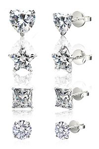 4'lü Set 3mm, 4mm, 5mm, 6mm Tektaş Beyaz Taşlı Kübik Zirkon Pimli Gümüş Küpe