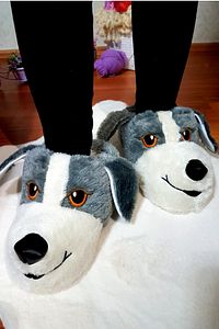 Köpek Figürlü Drm08 Gri Peluş Panduf