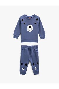 Ayı Baskılı Eşofman Takımı Sweatshirt Jogger Eşofman Altı Pamuklu