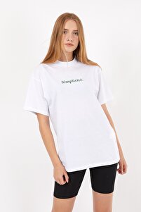 Beyaz Oversize Kadın T-shirt