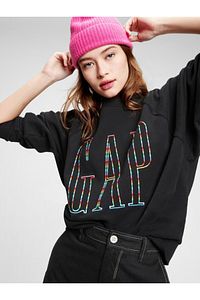 Kadın Siyah Logo Yuvarlak Yaka Sweatshirt