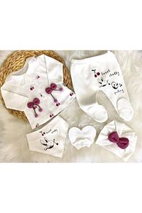 Kız Bebek Beyaz Dantelli Kiraz Desenli Hastane Çıkışı