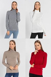4 Lü Ekru-kırmızı-gri-taş Renklerinde Balıkçı Yaka Triko Basic Kazak Paketi 32805-4