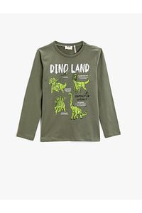 Dinozor Baskılı Uzun Kollu Tişört Pamuklu