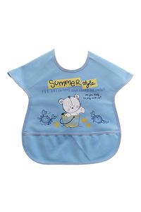 Renkli Baskılı Boyundan Cırtlı Sıvı Geçirmez Cepli Polyester Kız Ve Erkek Bebek Mama Önlüğü