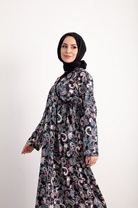 Yandan Bağlamalı Şal Desenli Namaz Elbisesi