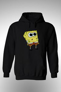 Unisex Siyah Tatlı Sünger Baskılı Kapüşonlu Sweat