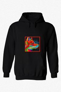 Unisex Siyah Renkli Tilki Baskılı Kapüşonlu Sweat
