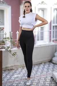 Siyah Yüksek Bel Korseli Toparlayıcı Tayt
