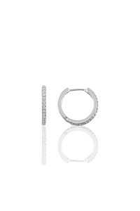 Gümüş 14 Mm Rodyumlu Zirkon Taşlı Tamtur Halka Küpe