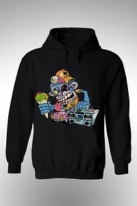 Unisex Siyah Çılgın Maymun Baskılı Kapşonlu Sweatshırt