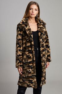 Kadın Kahverengi Kamuflaj Peluş Mont