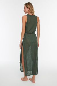 Trendyol Collection-Khakifarbenes, gestricktes Strandkleid mit tiefem Schlitz TBESS21EL2991 4