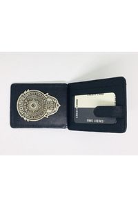 Unisex Siyah Polis Rozetli Deri Kartlık